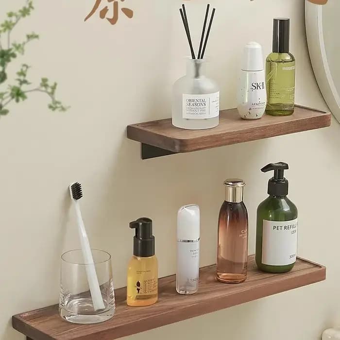 Support de rangement en noyer pour salle de bain
