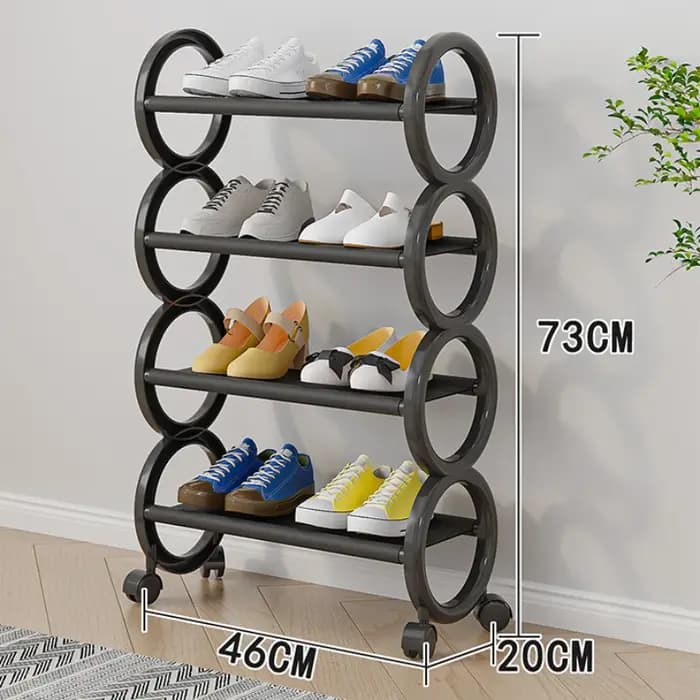 Étagère à chaussures rotative à 3/4 niveaux avec 360 ° Roues pivotantes et poignée annulaire mignonne – Organisateur