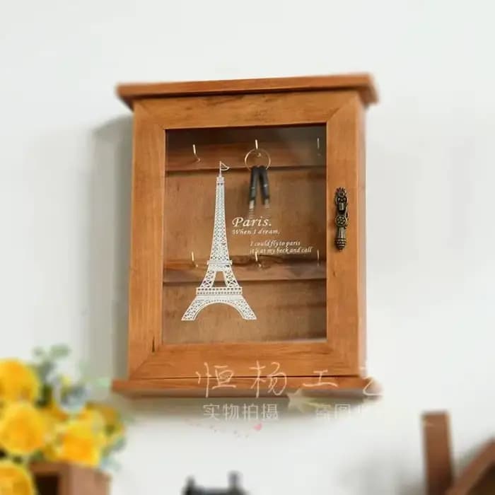Armoire à clés en bois avec support à crochet suspendu