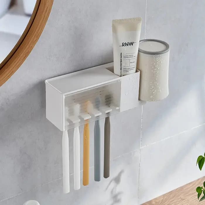 Étagères de salle de bain, support mural pour brosse à dents et dentifrice, support de rangement à v