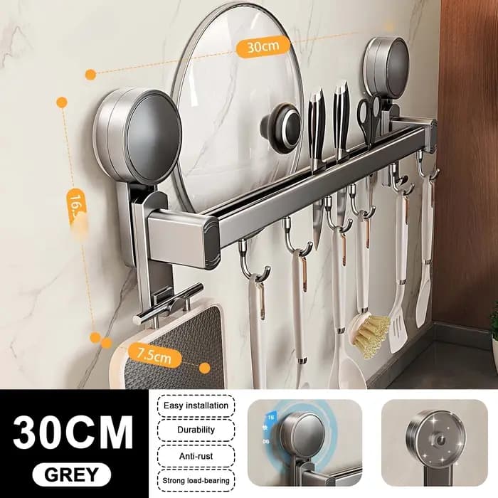 Ustensiles de rangement muraux gris sans poinçon, grande capacité, étagère de cuisine en métal, conc