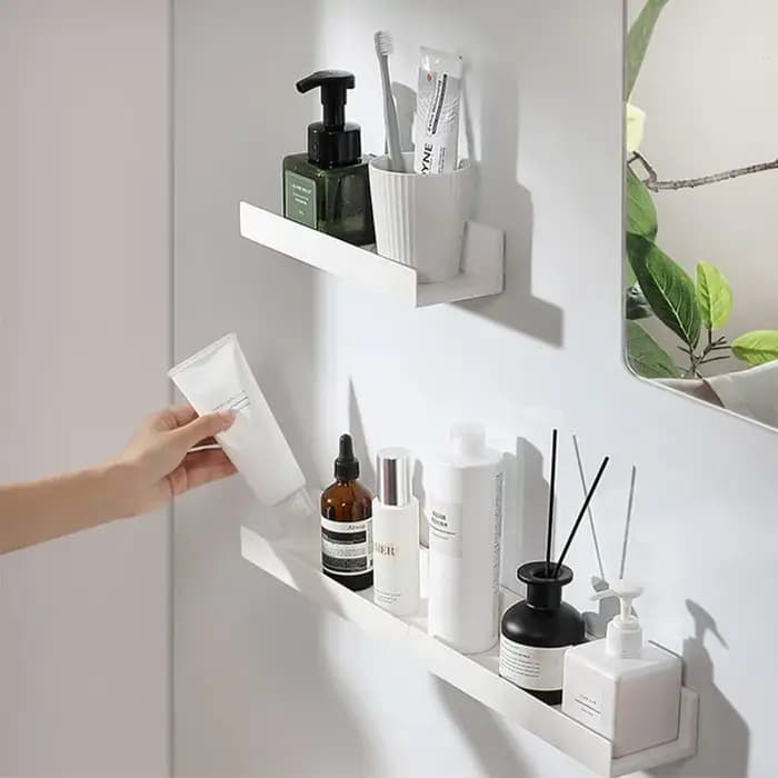 Organisateur de salle de bain HIPS en forme de T – Étagère murale sans perceuse pour armoires à miroir