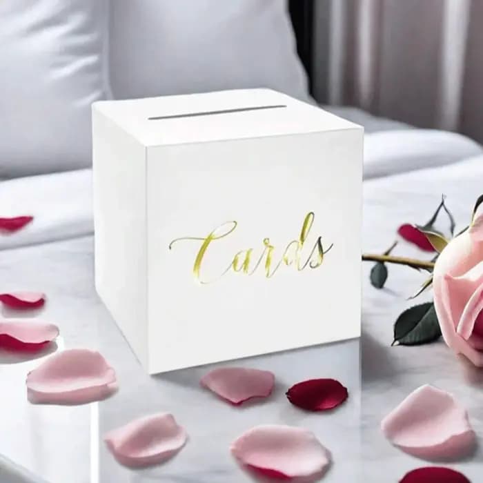 Boîte à cartes de mariage blanche et noire pour fournitures de fête