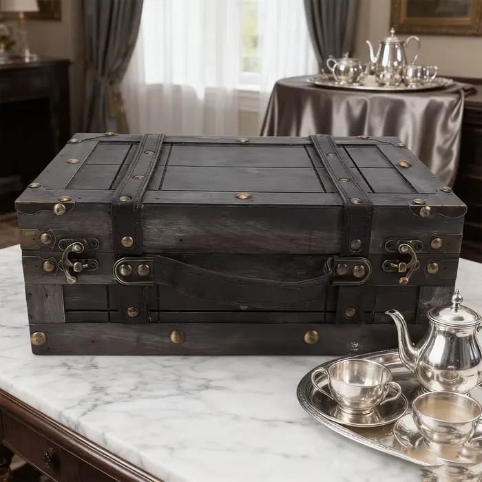 Coffre de rangement en bois vintage avec couvercle