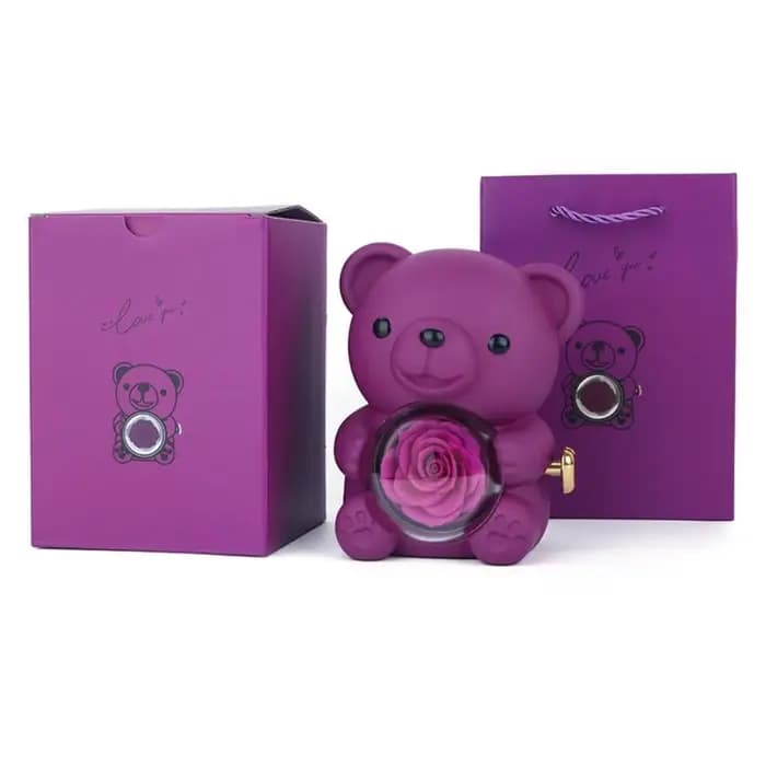 Boîte à bijoux rotative en plastique en forme d'ours, boîte à bijoux en forme d'ours romantique mign