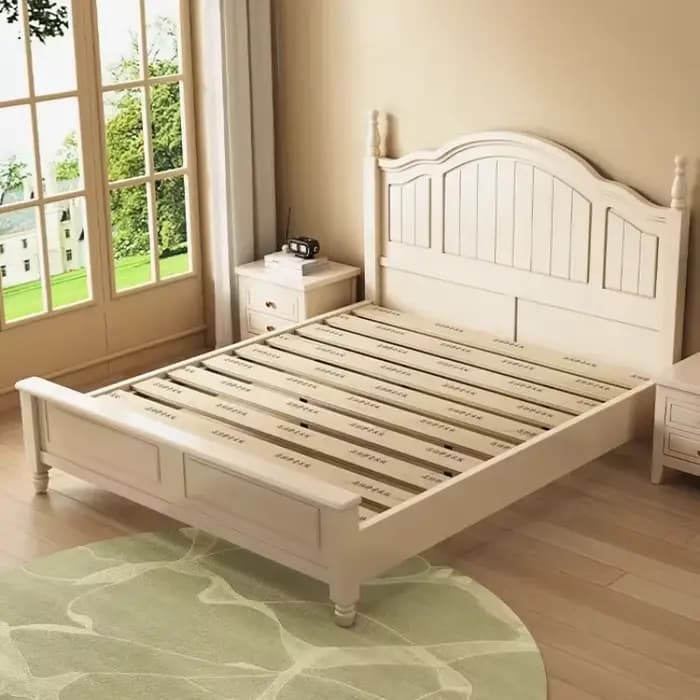 Lits et cadres de lit double pour 2 personnes 120x200 150x200 180x200cm Style moderne et simple Crème Cadre de lit en bois massif taille standard