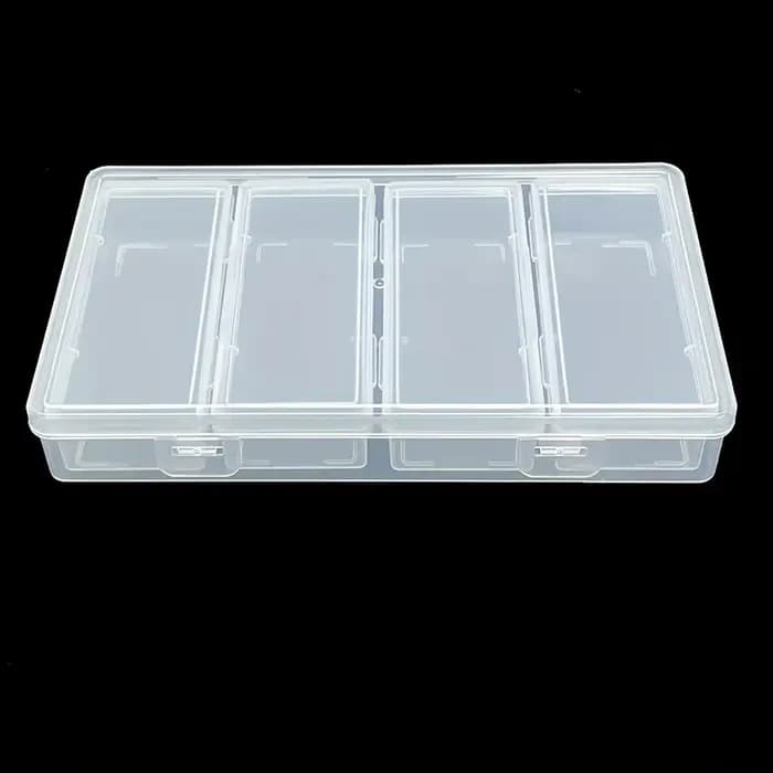 Boîte de rangement en plastique transparent à 4 séparateurs réglables, conteneur de fournitures d'ar