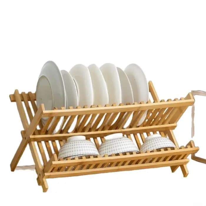 Égouttoir pliable en bambou pour bols et assiettes