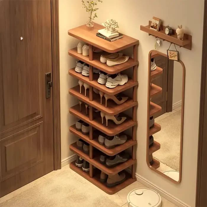 Étagère à chaussures en bois multi-niveaux, rangement d'entrée robuste et étroit, organisateur de sol peu encombrant pour la maison, le couloir et la chambre