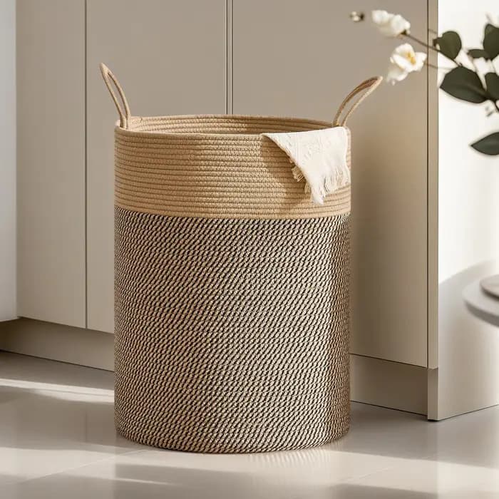 Grand panier de rangement décoratif tressé avec poignées