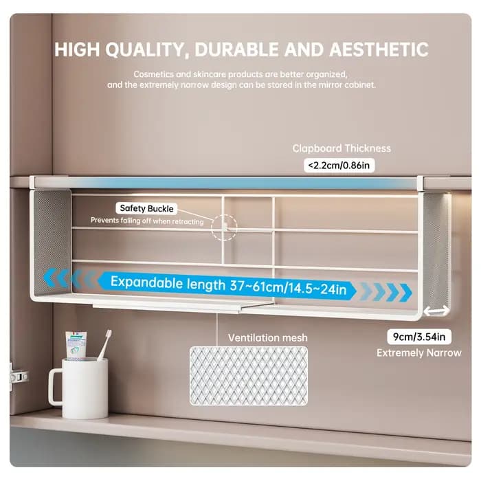 Boîte de rangement pour armoire miroir avec compartiments superposés, panier suspendu, armoire de salle de bain, étagère de rangement sous armoire, organisateur de salle de bain