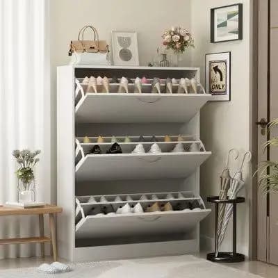 Meuble à chaussures, étagère à chaussures basculante en panneau composite, rangement moderne peu encombrant pour hall d'entrée, étagère à chaussures fine pour couloir