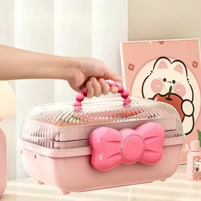 Boîte de rangement multi-couches pour épingles à cheveux avec nœud mignon