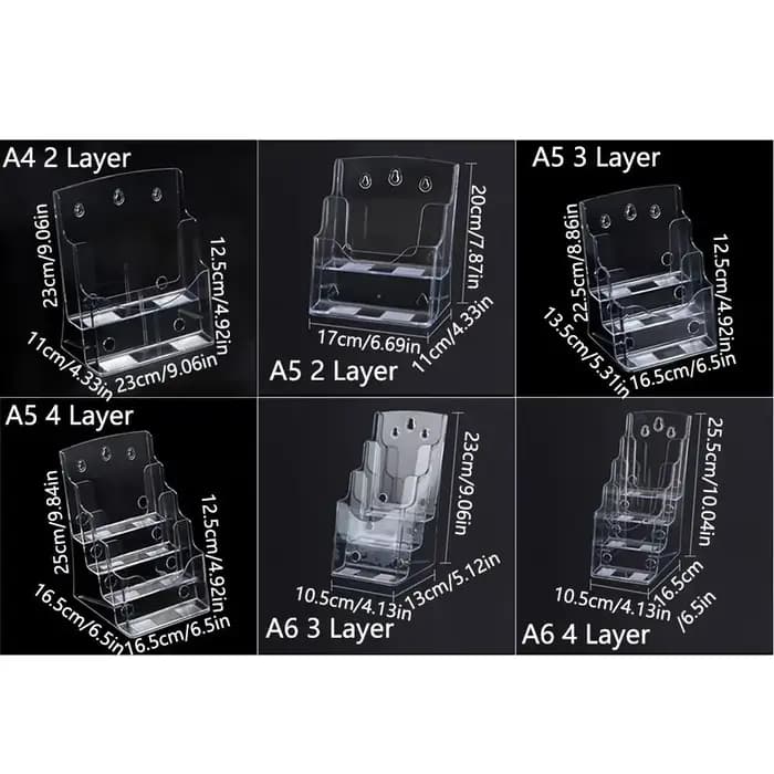Présentoir transparent pour flyers A4/A5/A6, 2/3/4 niveaux, support mural pour brochures, trou de suspension, gain de place