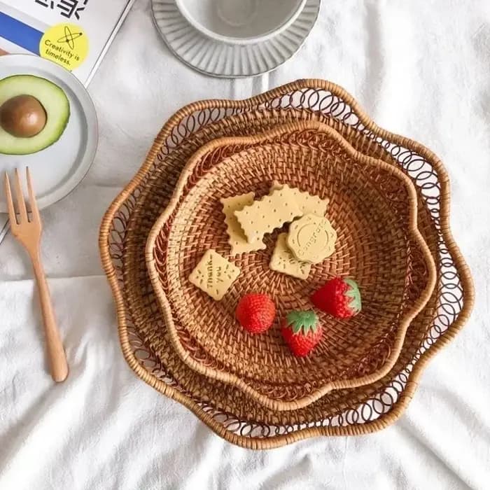 Ensemble de paniers de rangement ronds en rotin