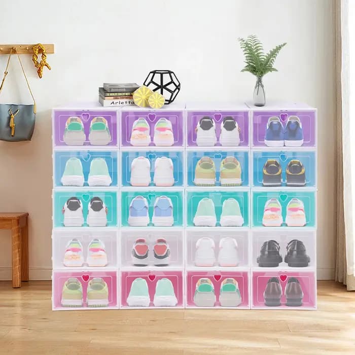 Boîtes de rangement empilables pour chaussures, 5 documents, boîtes à chaussures à rabat en plastiqu
