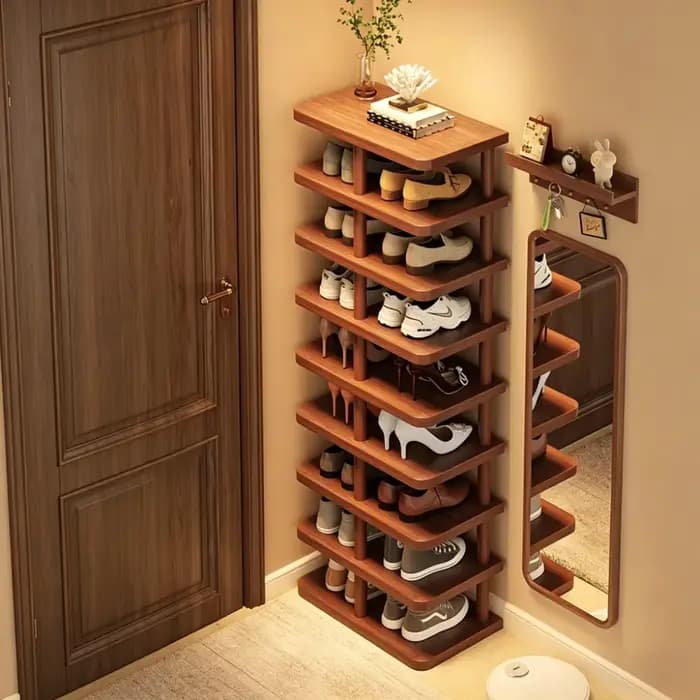 Étagère à chaussures en bois multi-niveaux, rangement d'entrée robuste et étroit, organisateur de sol peu encombrant pour la maison, le couloir et la chambre