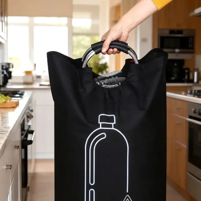 Panier de rangement pour bouteilles vides de grande capacité avec poignée en aluminium