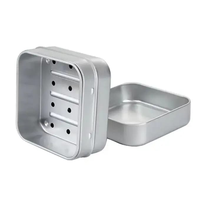 Boîte de rangement carrée portable en aluminium double couche avec couvercle