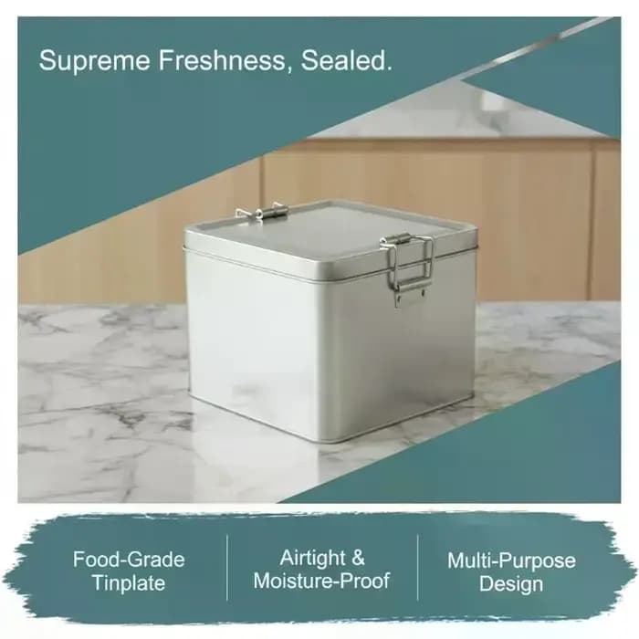 Boîte rectangulaire en métal, style ancien, pour rangement et emballage de gâteaux, durable avec couvercle et boucle, organisateur