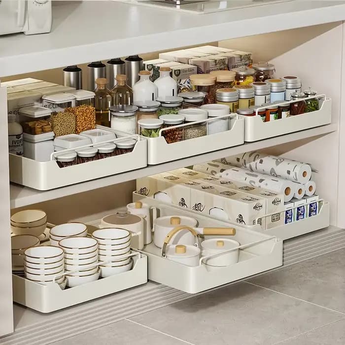 Support de rangement en métal pour cuisine avec rails coulissants