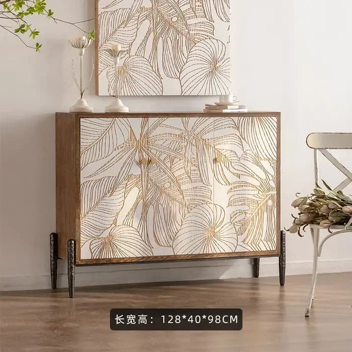 Buffet moderne à fleurs sculptées en bois massif