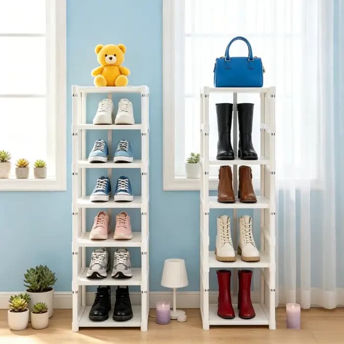 Étagère à chaussures en tissu avec cadre métallique à 8 niveaux
