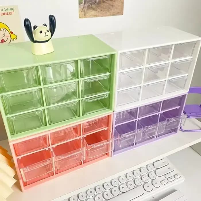 Boîtes de rangement de bureau transparentes à 9 grilles