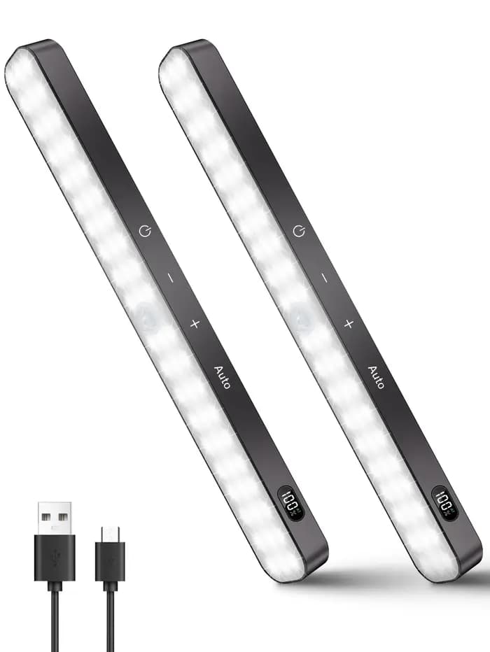Lumières d'armoire WILLED, affichage de batterie Rechargeable, 60 LED, capteur de mouvement, lumière d'armoire, veilleuse à commande tactile à intensité variable