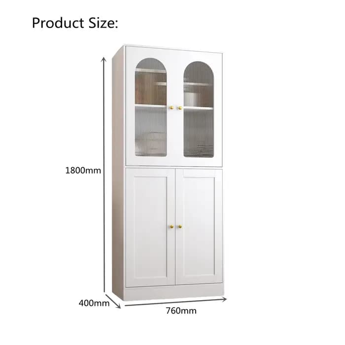 Blanc 4 portes salon affichage armoire de rangement cannelé porte en verre bibliothèque 1.8m étagère en bois moderne meubles de maison armoires