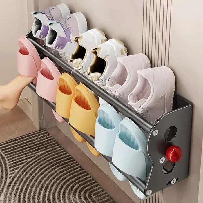 Porte-chaussures magnétique extensible à double couche, organisateur de chaussons mural pour propriétaires de logements, locataires, résidents et collectionneurs