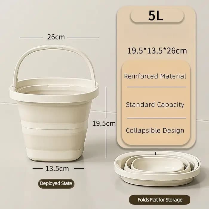 Seau pliable avec poignée pour un rangement facile, idéal pour la pêche, le camping, les voyages et diverses utilisations en extérieur
