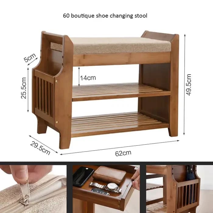 Banc de rangement pour chaussures T1 avec siège à coussin double couche, tabouret à chaussures, hôte