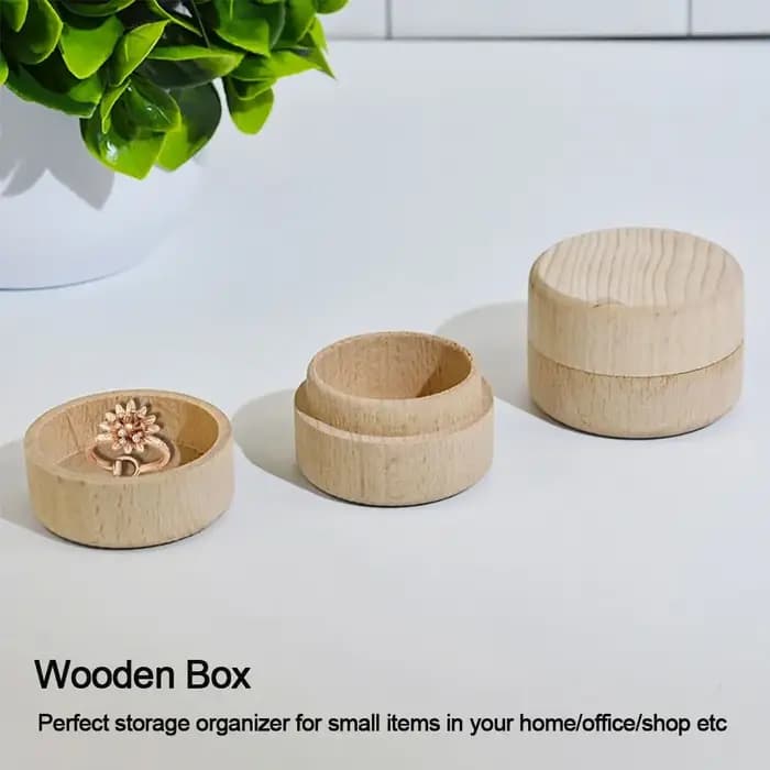 Petite boîte de rangement ronde en bois pour bijoux faits à la main