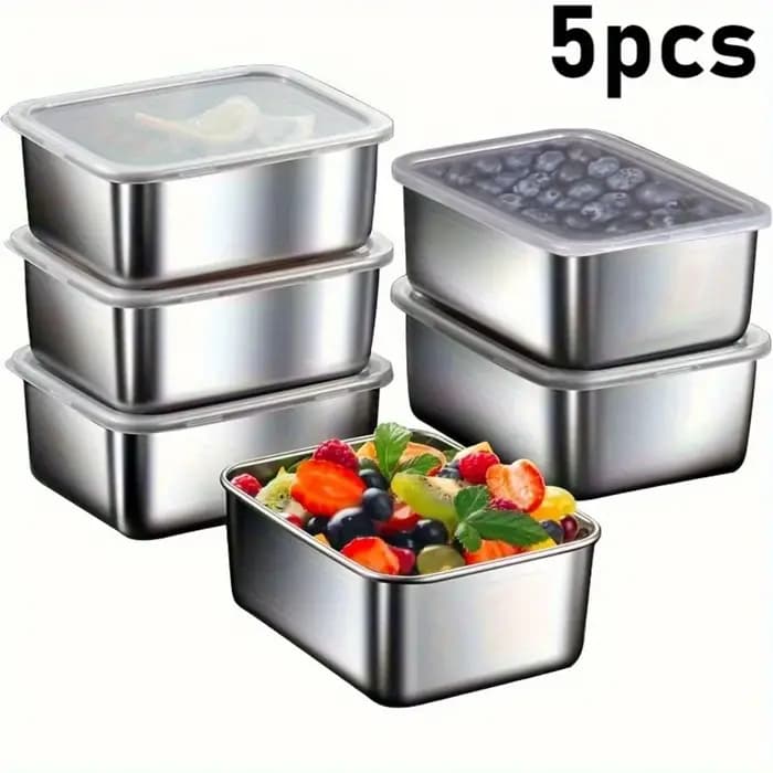 Ensemble de conteneurs de stockage des aliments en acier inoxydable, 5 pièces, boîtes à déjeuner her