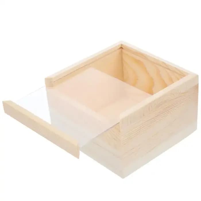 Boîte d'emballage cadeau en bois inachevé avec couvercle transparent