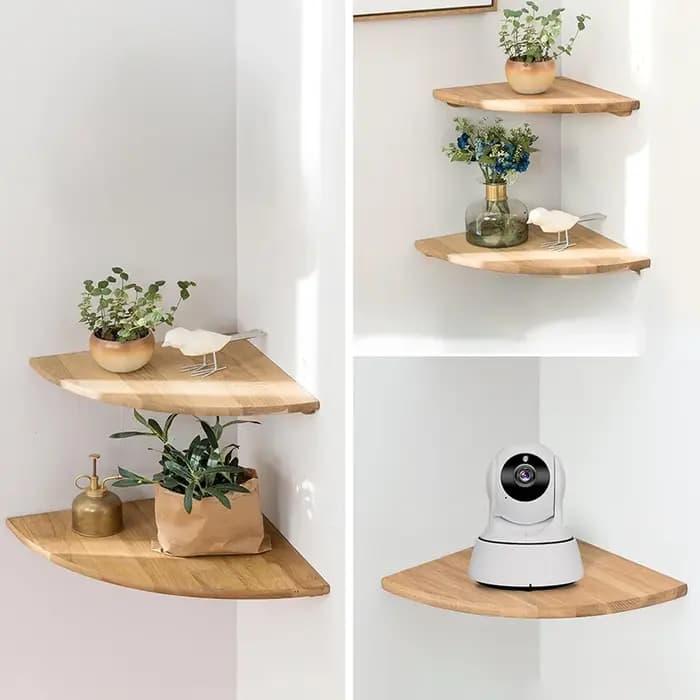 Étagère d'angle murale en bois massif, support de rangement multi-niveaux, étagères murales flottantes en bois fixées par vis, décoration intérieure, présentoir, organisateur