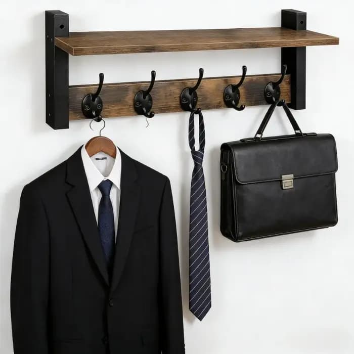 Porte-manteau mural en bois avec crochets