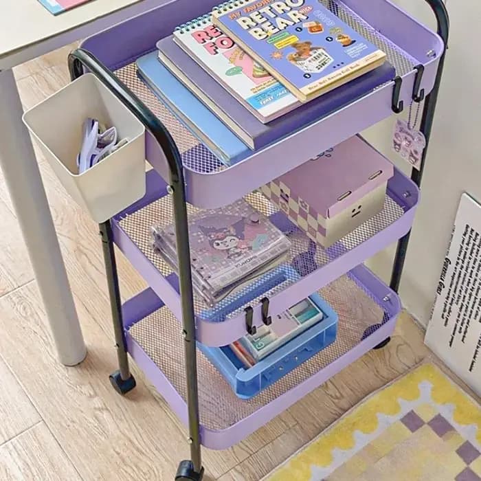 Étagère de rangement pour chariot de couleur contrastée à 3 niveaux
