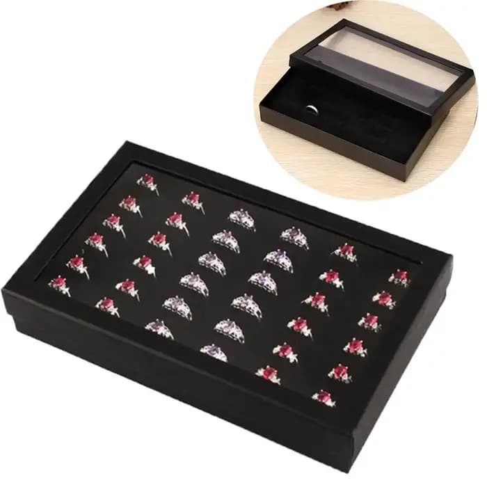 Présentoir de bijoux pour boucles d'oreilles, organisateur, vitrine pratique, fenêtre transparente en PVC, 36 fentes, boîte à bagues, plateau, mallette de rangement