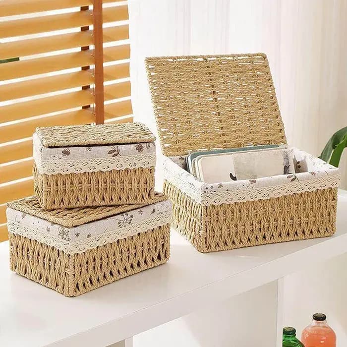 Boîte de rangement en rotin tressé pour jouets