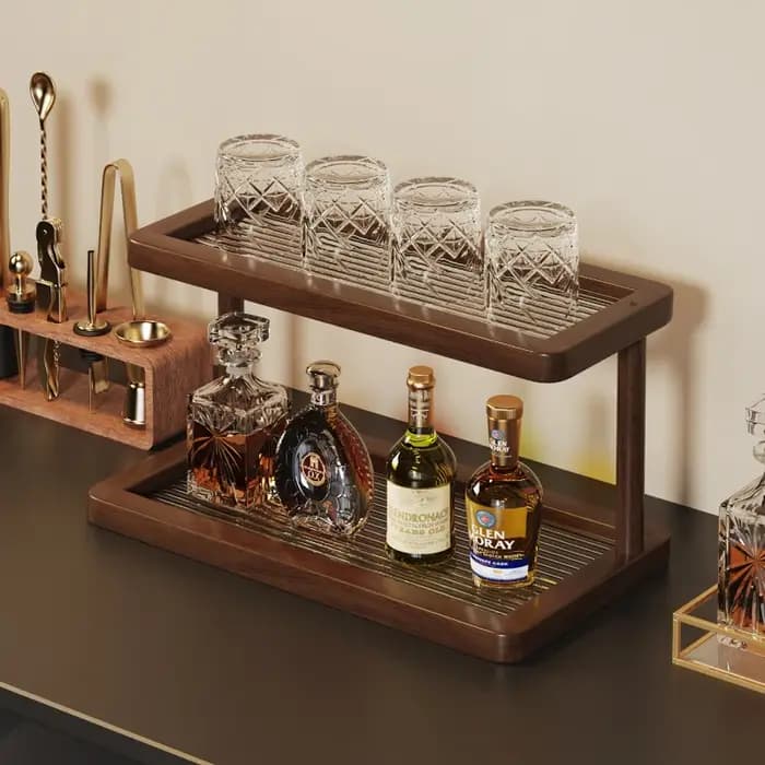 Étagère de comptoir en bambou à 2 niveaux avec fond en acrylique transparent