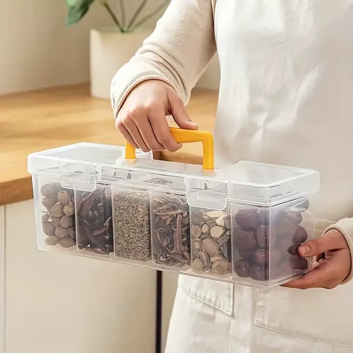 Ensemble de récipients à épices scellés avec couvercle de 7 pièces (1L + 6S) – Pots divisés amovibles en PP résistants