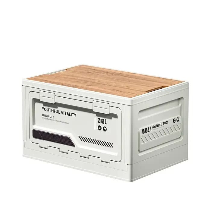 Boîte de rangement pliable avec couvercle en bois