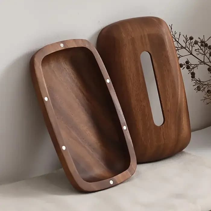 Boîte en papier en bois de noyer en forme de galet