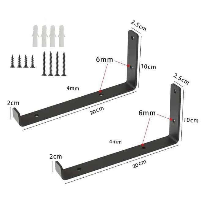 1 paire (2 pièces) supports d'étagère muraux noirs Support avec vis en forme de L