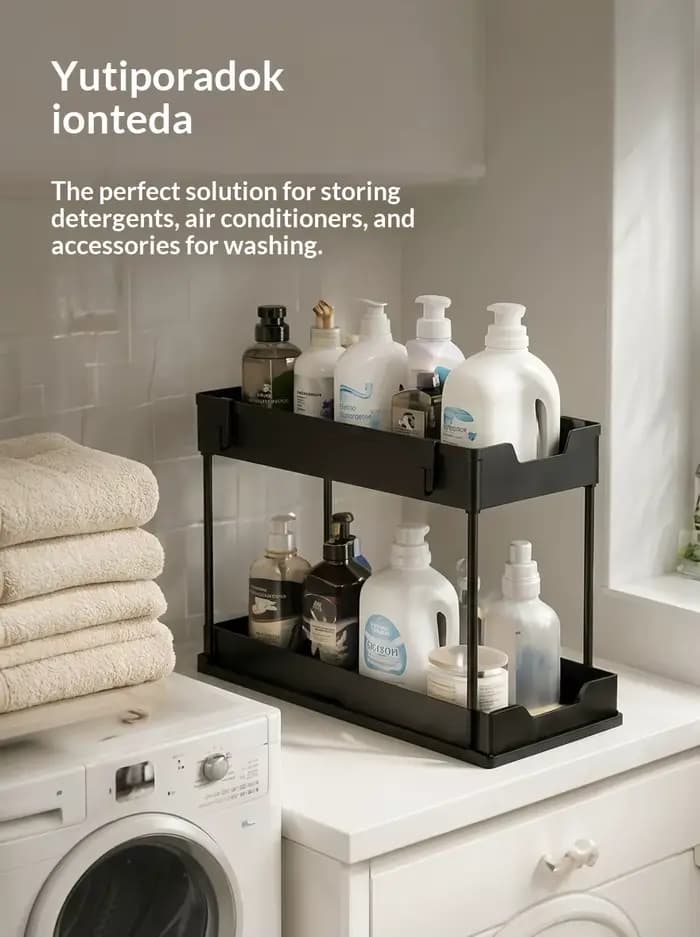 Étagère de rangement double couche sous évier, panier coulissant pour armoire, étagère de rangement avec crochets, étagère de rangement pour comptoir de salle de bain et de cuisine