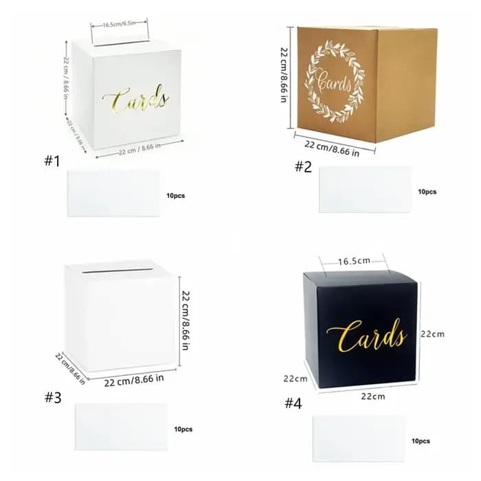 Boîte à cartes élégante en carton blanc et noir pour mariage