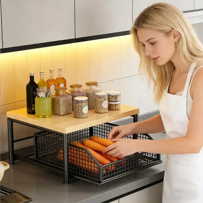 Étagère de rangement de cuisine sur pied avec tiroir pour fruits