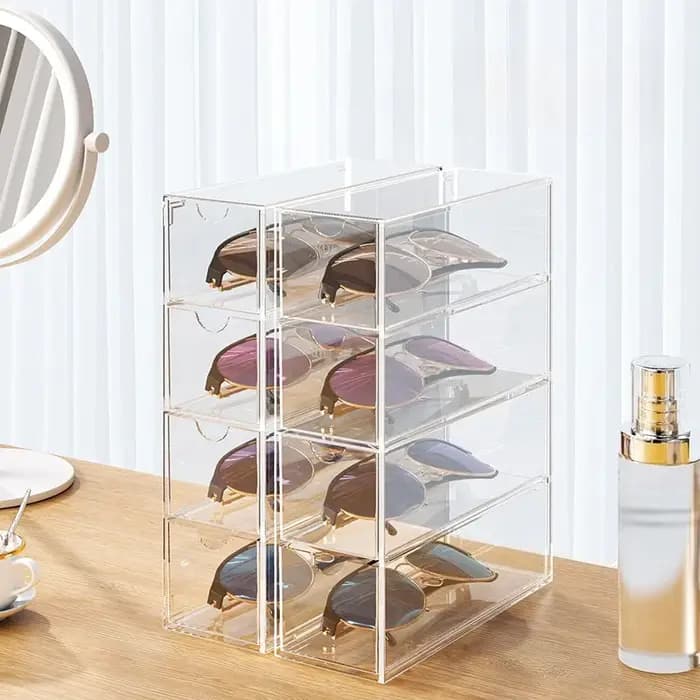 Boîte de rangement pour lunettes en acrylique - Design transparent à quatre niveaux - pour bureau, chambre à coucher, salle de bain - Support organisateur pour lunettes de soleil